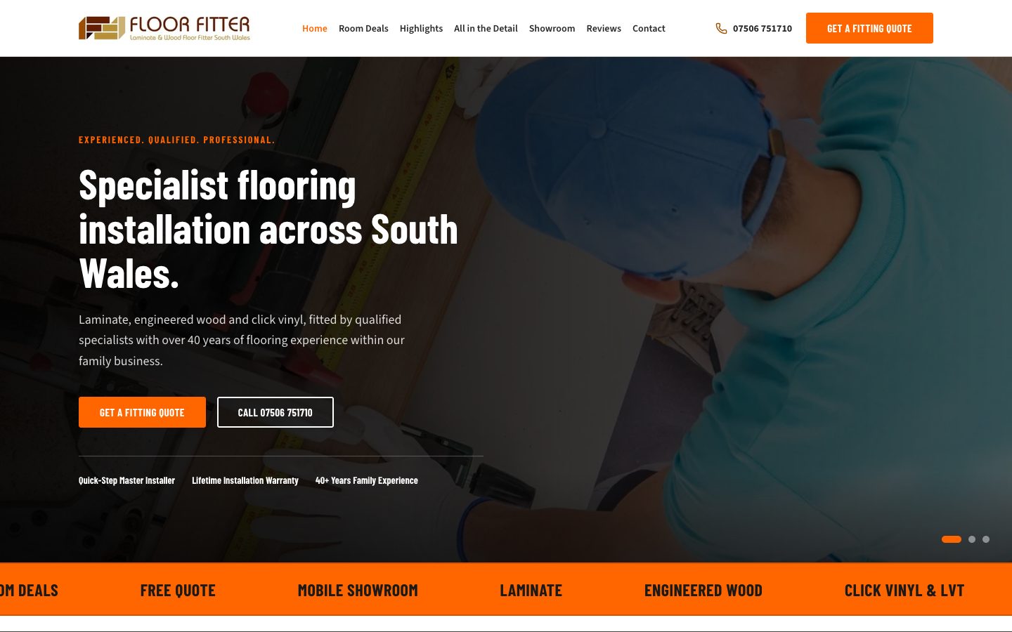 The Floor Fitter Wales homepage, designed and built by Coreframe Digital